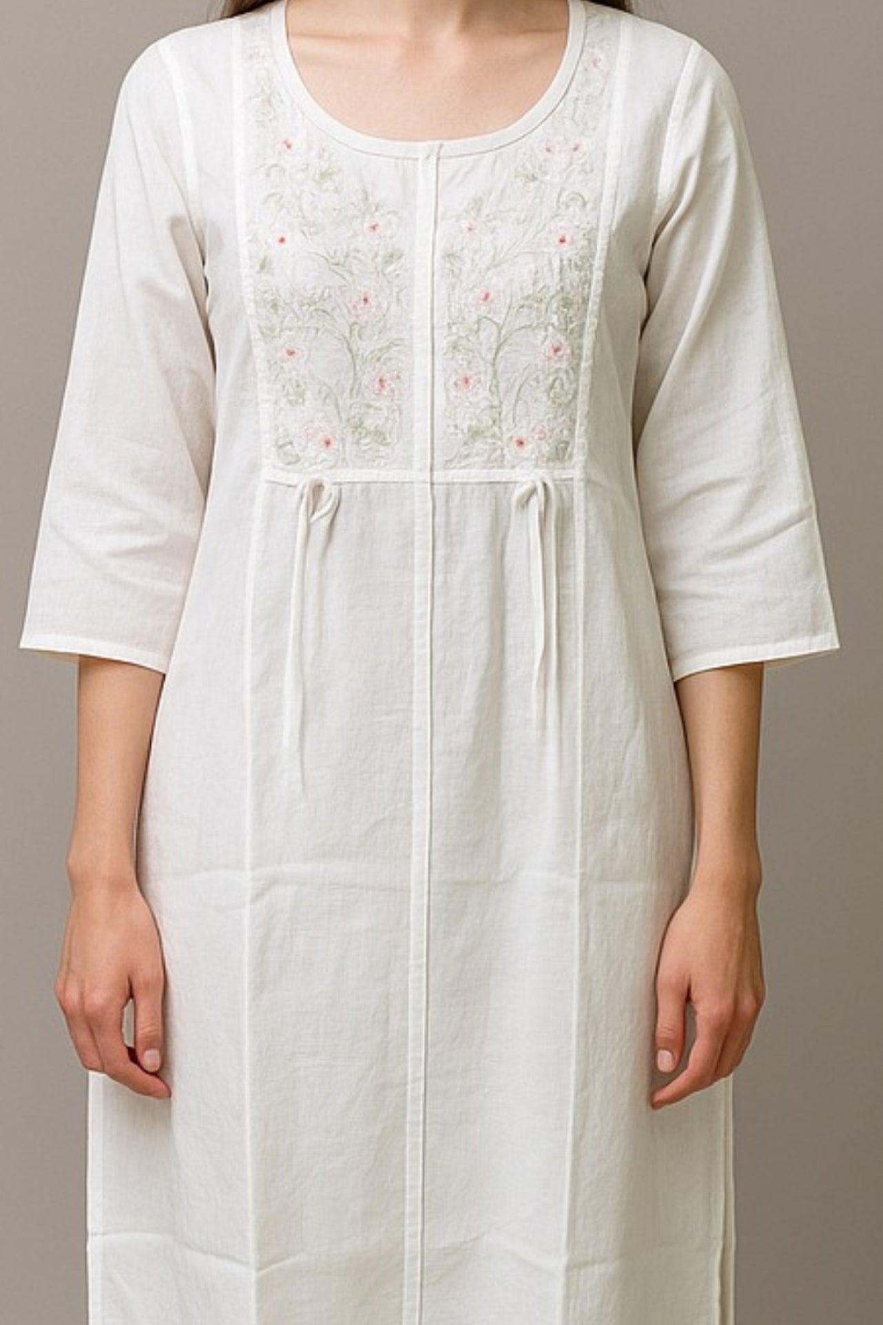 Elegant White Embroidered Kurti Set