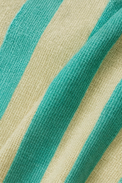 Aqua Green & Beige Striped Muslin Kurta Set with Embroidery