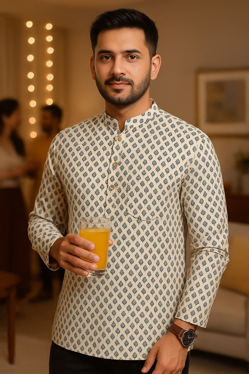 Elegant Handblock Printed Cotton Kurta for Men