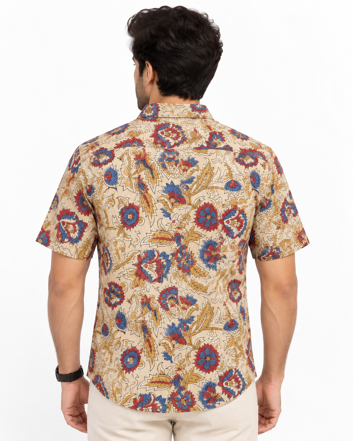 Men’s 100% Pure Cotton Hand Block Printed Half Sleeve Shirt | Multicolour Floral Casual Shirt