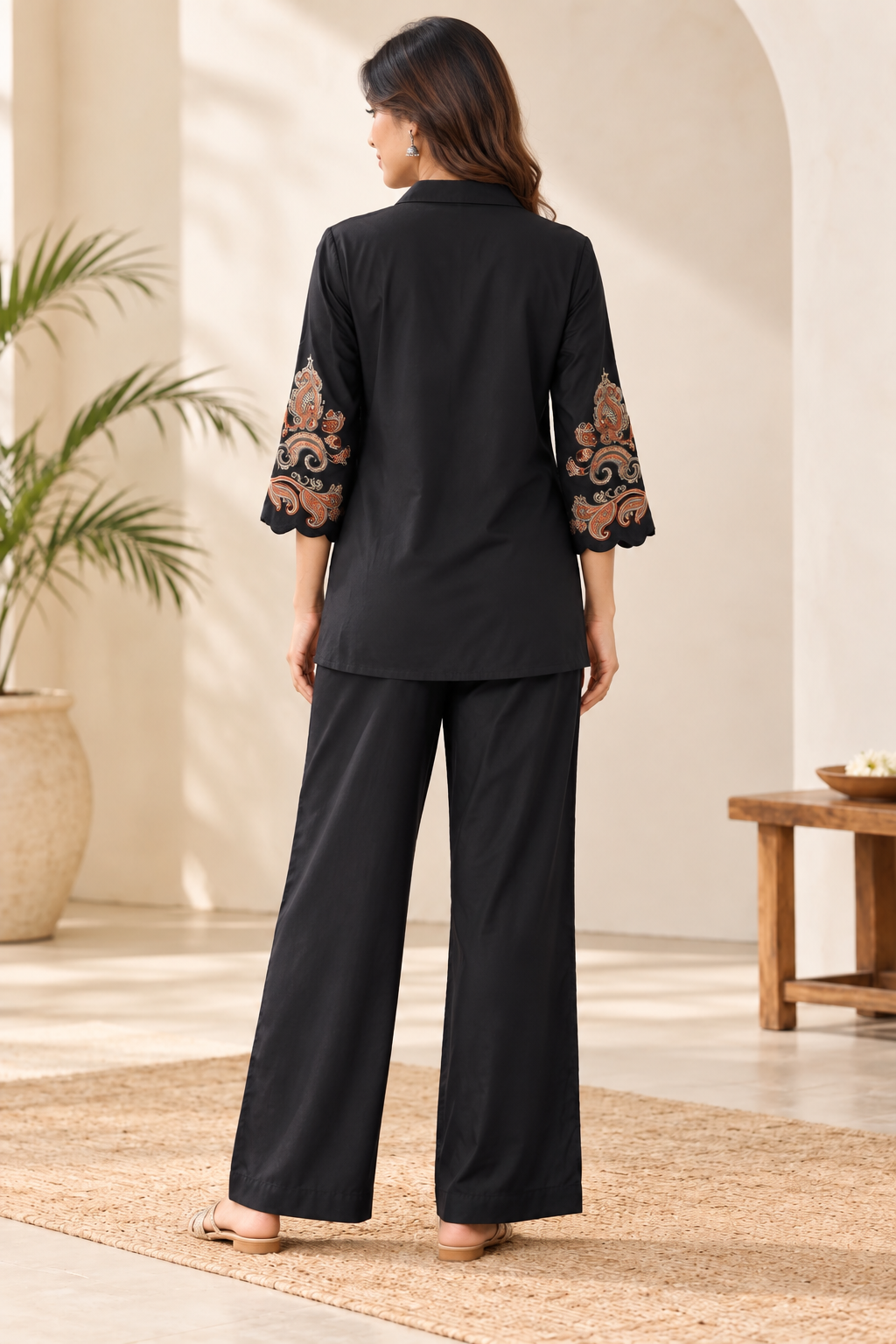Natural Fab Women’s Black Co-Ord Set | Two-Piece Ethnic Casual Outfit for Everyday Wear