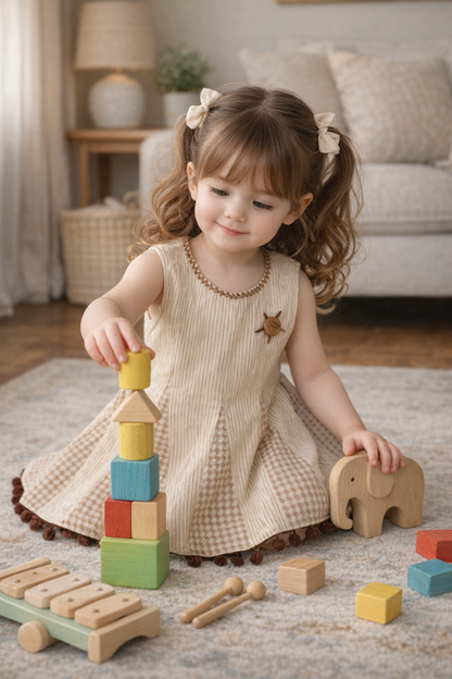 Girls Cotton Sleeveless Dress with Handcrafted Detail – Soft Breathable Kids Summer Dress, Lightweight Casual Wear for Baby & Toddler Girls