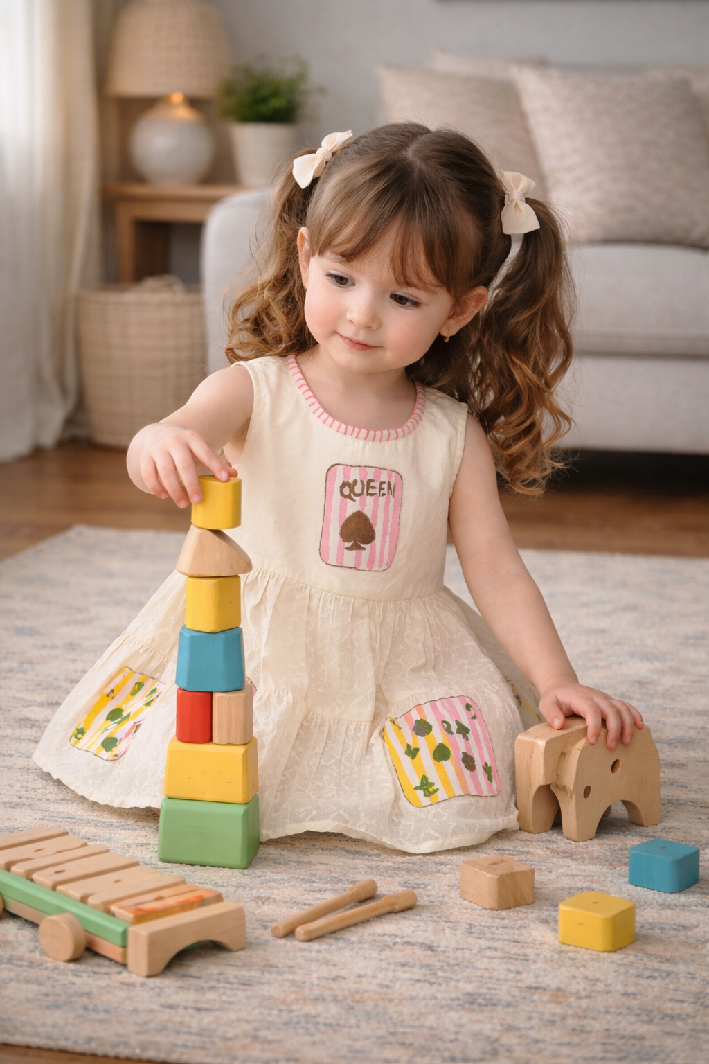 Girls Cotton Sleeveless Dress with Printed Pockets – Soft Breathable Kids Summer Casual Dress