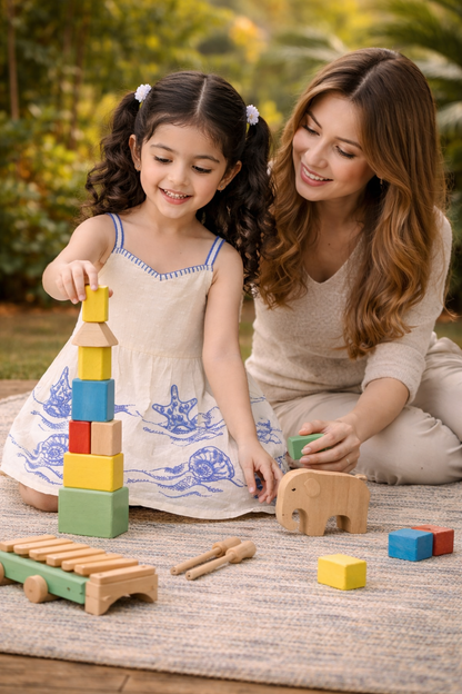 Girls Cotton Summer Dress with Blue Embroidery – Sleeveless Lightweight Kids Casual A-Line Dress