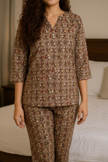 Women’s Cotton Night Suit Set – Soft Printed Loungewear, Breathable Sleepwear for All Seasons
