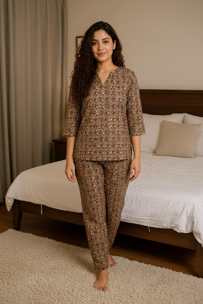 Women’s Cotton Night Suit Set – Soft Printed Loungewear, Breathable Sleepwear for All Seasons