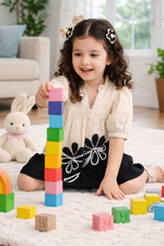 Girls Cotton Printed Dress – Cream & Black Kids Frock, Soft Comfortable Baby Girl Casual & Party Wear
