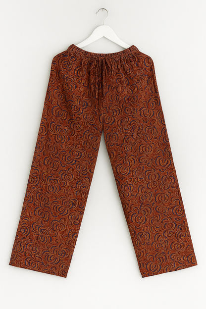 Rust Orange Floral Kalamkari Cotton Plazo Pants for Women – Wide-Leg Ethnic Bottoms