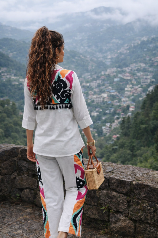 Women’s Printed Cotton Co-Ord Set – Ethnic Shirt Style Top & Straight Pant Casual Designer Outfit