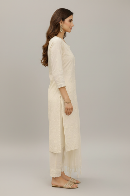 Women’s Khadi Cotton Kurti Pant Dupatta Set – Elegant Embroidered Straight Kurta Ethnic Suit for Festive, Office & Casual Wear