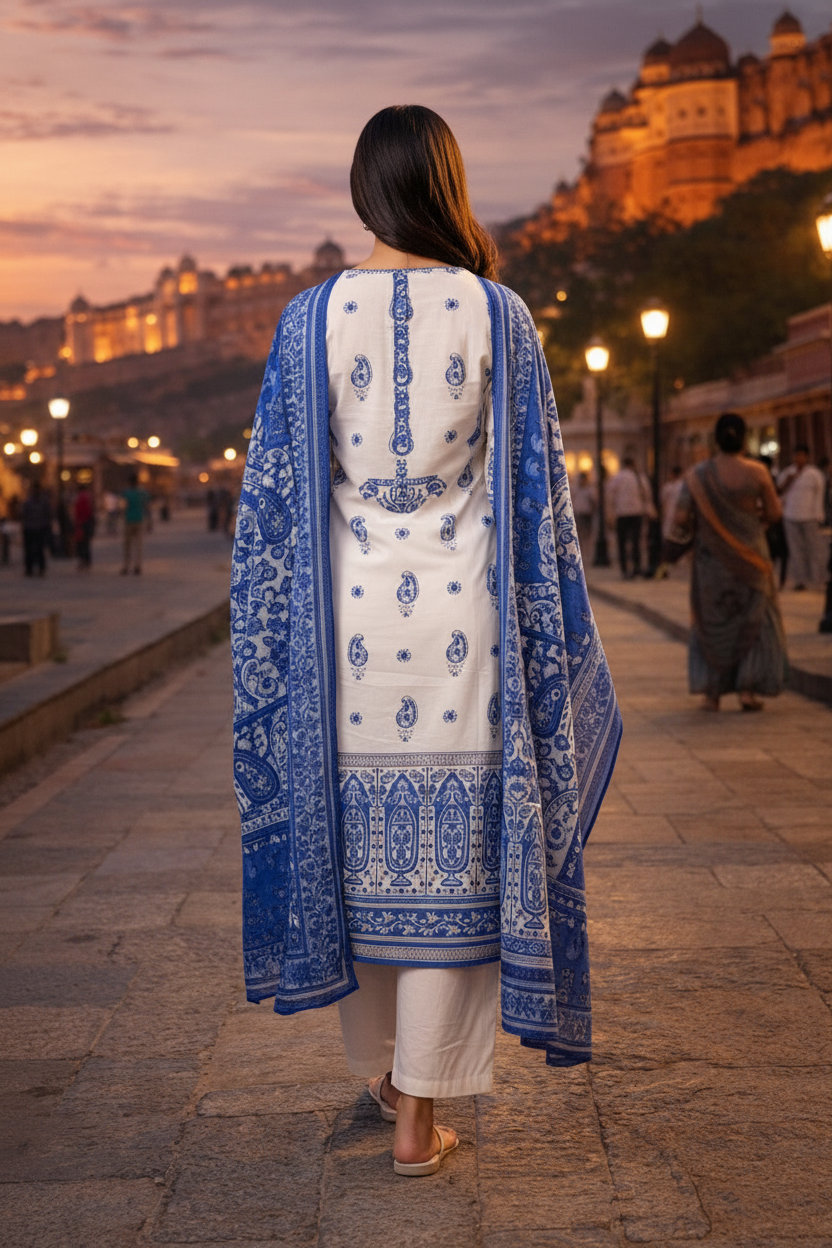Women’s Mal Cotton Hand Block Printed Kurti Set with Dupatta – Soft Breathable Ethnic Kurta Pant Set