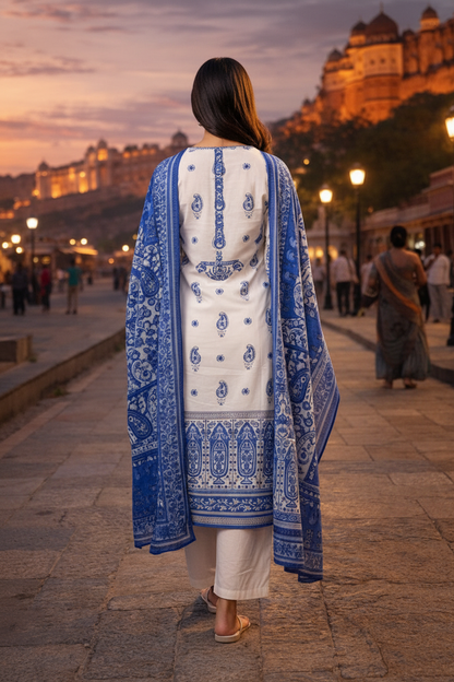 Women’s Mal Cotton Hand Block Printed Kurti Set with Dupatta – Soft Breathable Ethnic Kurta Pant Set