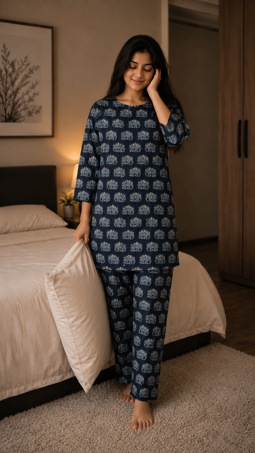 Women’s Pure Cotton Night Suit Set – Soft Printed Lounge Wear Pajama Set for Women