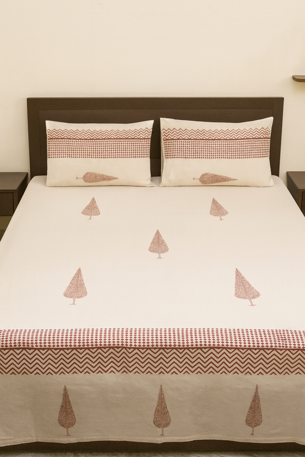 Cotton Double Bedsheet with 2 Pillow Covers – Hand Block Print Tree Design | King Size