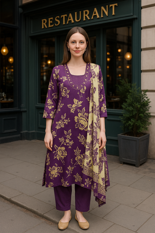 Royal Bloom Purple Floral Kurta Set – Timeless Elegance in Every Thread