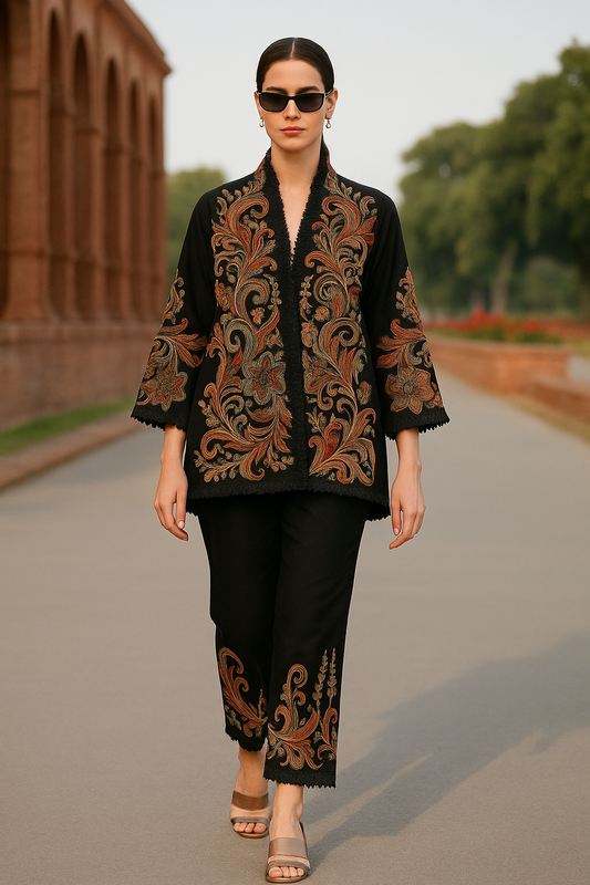 Elegant Black Embroidered Co-ord Set for Women | Indo-Western Designer Outfit