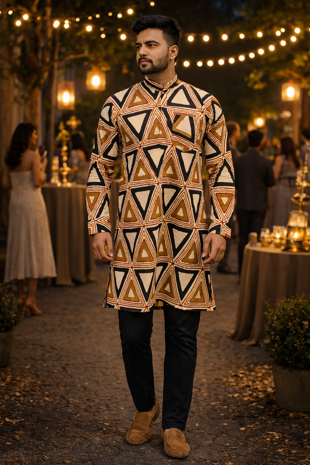 Handcrafted Cotton Ajrakh Print Men's Kurta – Geometric Pattern