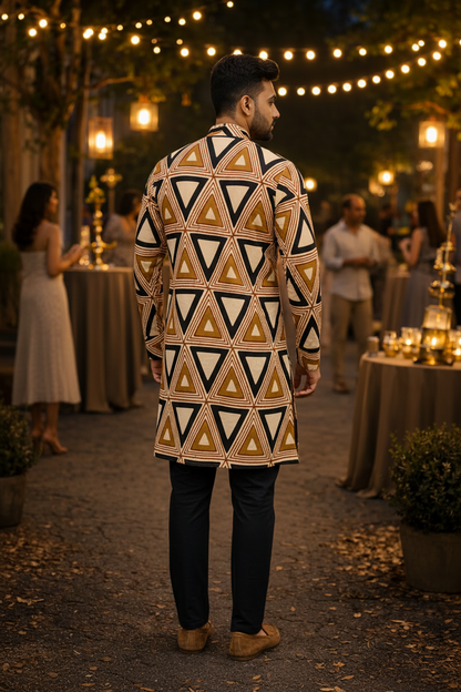 Handcrafted Cotton Ajrakh Print Men's Kurta – Geometric Pattern