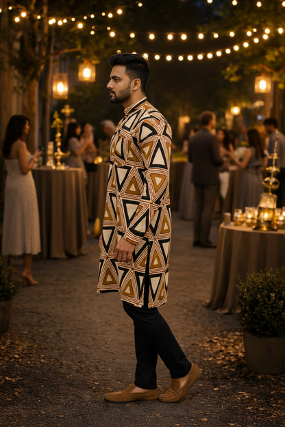 Handcrafted Cotton Ajrakh Print Men's Kurta – Geometric Pattern
