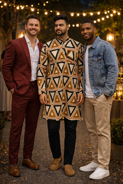 Handcrafted Cotton Ajrakh Print Men's Kurta – Geometric Pattern