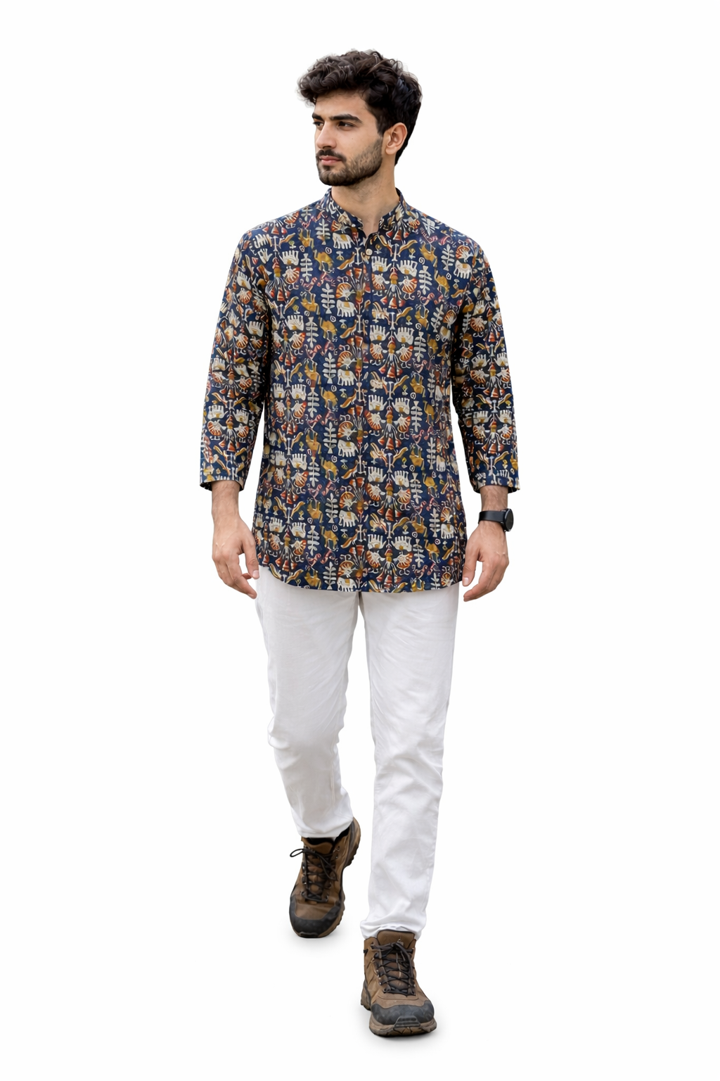 Men’s Navy Blue Printed Cotton Kurta – Premium Ethnic Wear