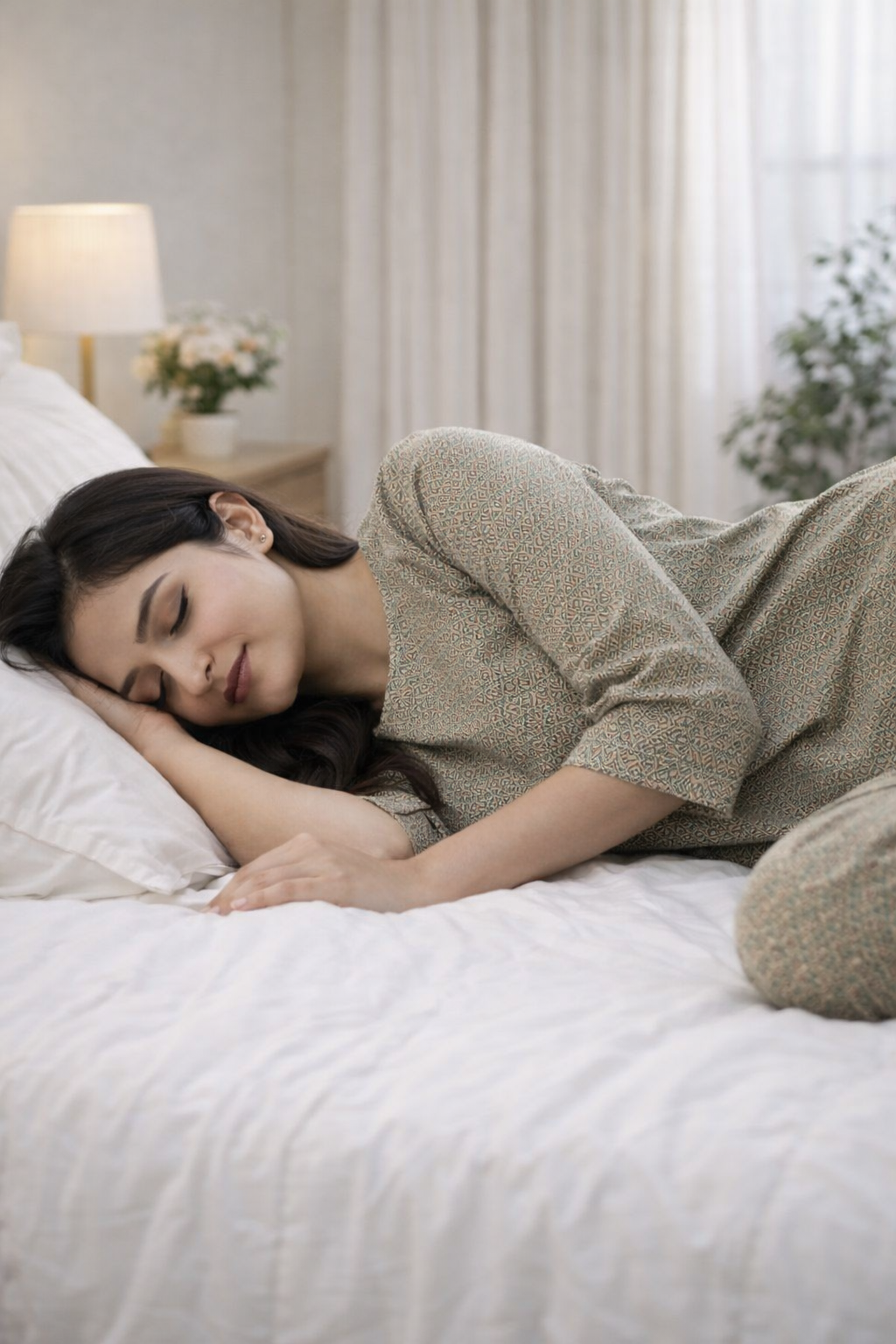 Women’s Olive Green Printed Cotton Night Suit – Soft & Comfortable Sleepwear Set