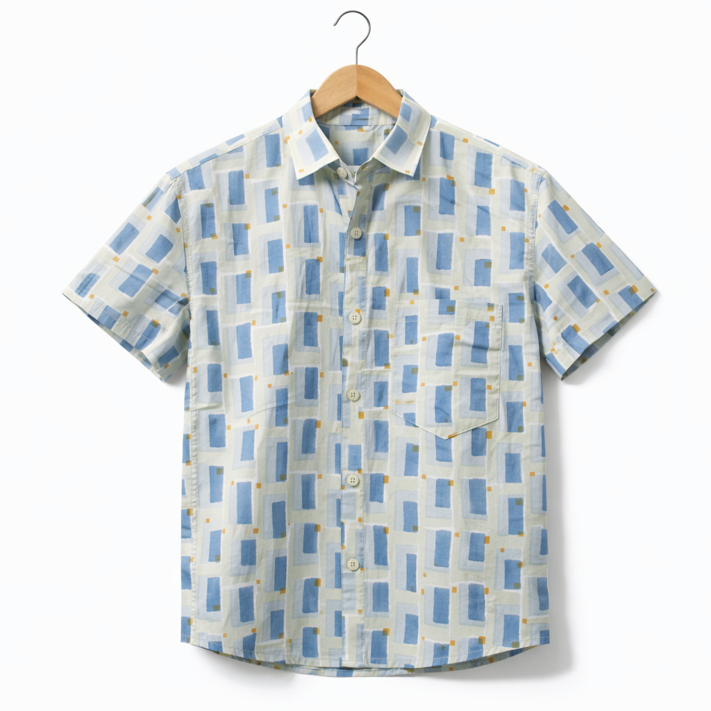 Men’s 100% Cotton Hand Block Printed Shirt – Natural Dyed Casual Wear