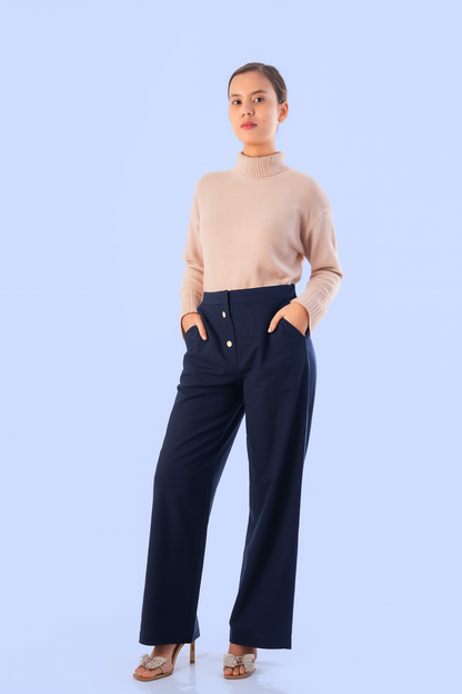Women’s Indigo Khadi Palazzo Pants – High Waist Wide-Leg Trousers | Handwoven Ethnic Wear