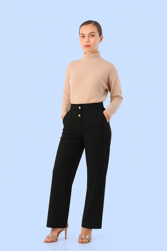 Women’s Black Khadi Palazzo Pants – High Waist Wide-Leg Trousers | Handwoven Cotton