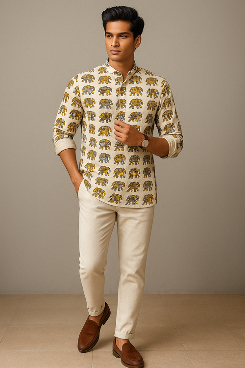 Hand Block Elephant Print Cotton Kurta – Heritage Inspired