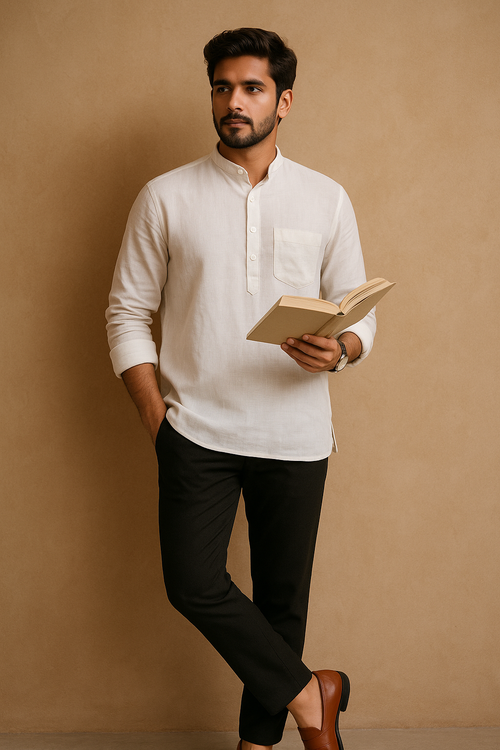 MEN WHITE SHORT KURTA