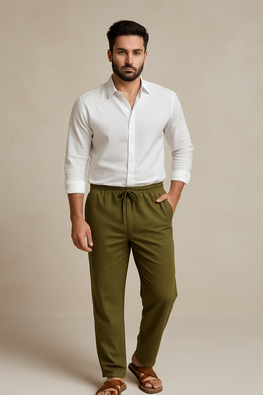 Men's Olive Khadi Cotton Pants