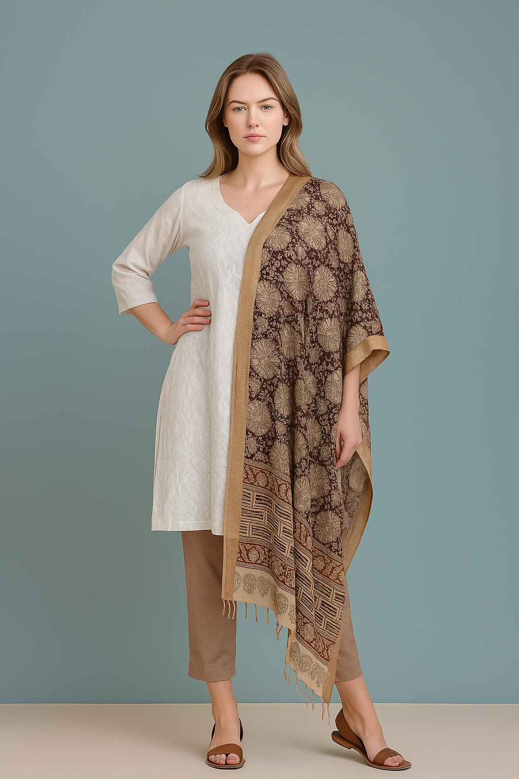 Elegant Handcrafted Kalamkari Dupatta
