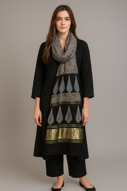 Black modal silk ajrakh Dupatta