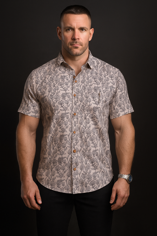 Hand-Block Printed Men's Cotton Shirt flower print