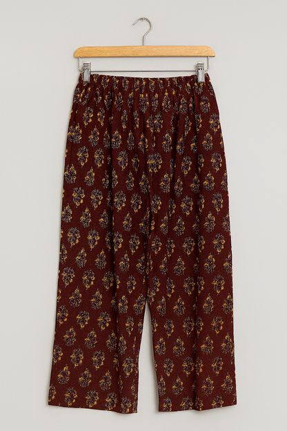 Women's Ethnic Printed Cotton Straight-Fit Pants – Maroon