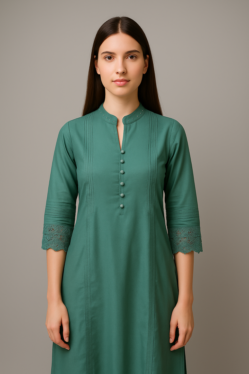 Olive Green Kurta Set with Embroidered Detailing