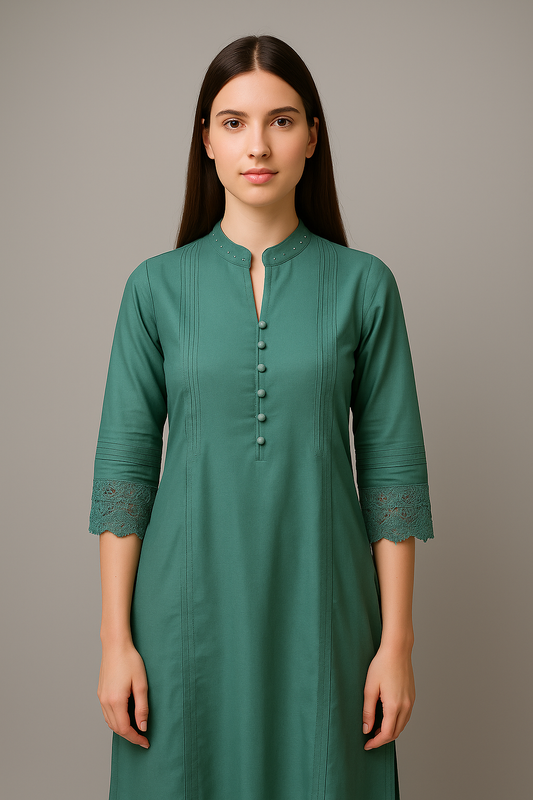 Olive Green Kurta Set with Embroidered Detailing