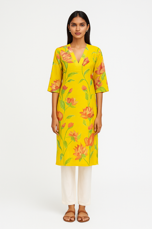 Handcrafted Yellow Khadi Kurti – Comfortable & Breathable