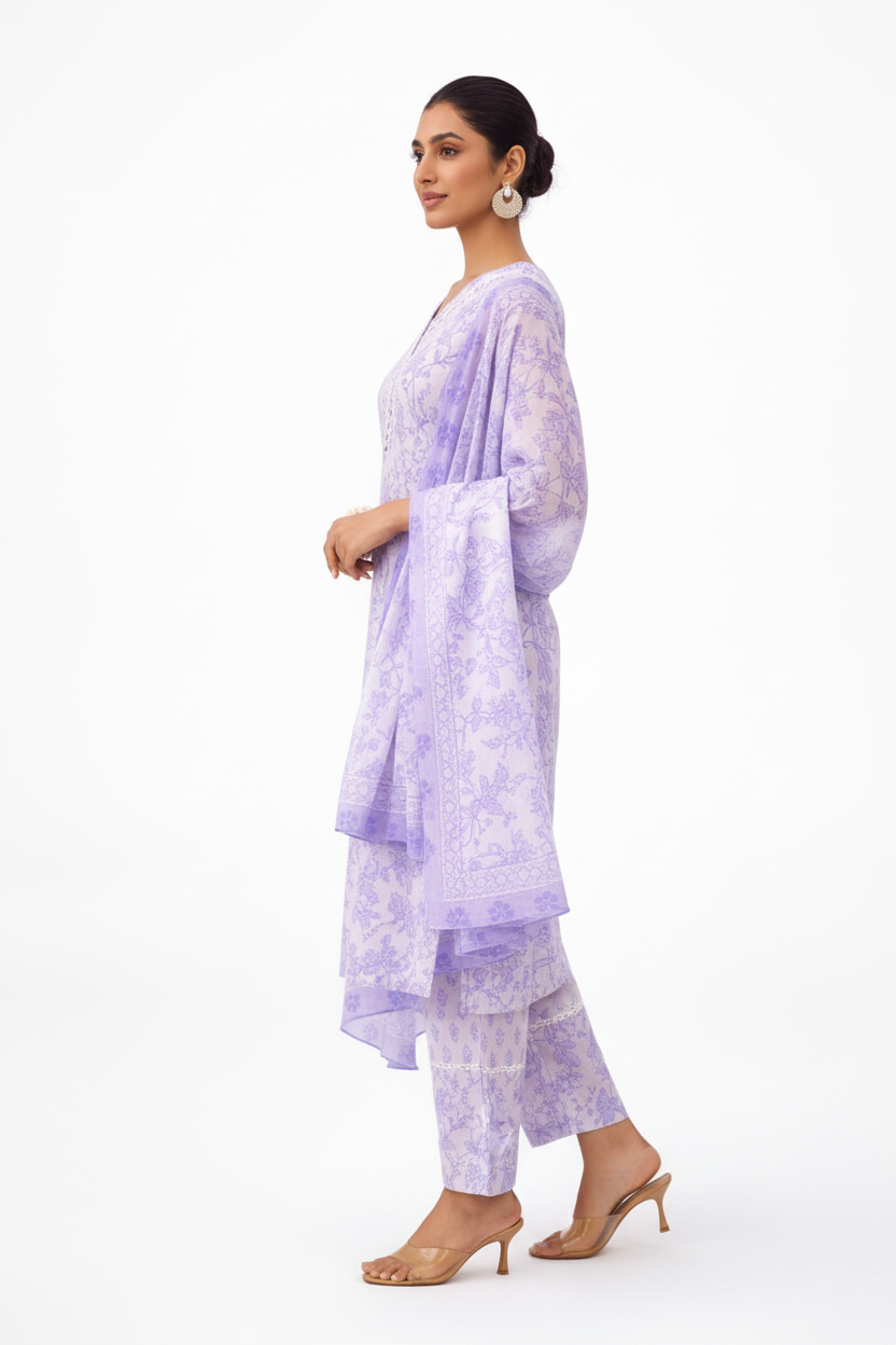 Women’s Floral Printed Cotton Kurti Set with Dupatta – Elegant Kurta Pant Ethnic Suit for Festive & Casual Wear