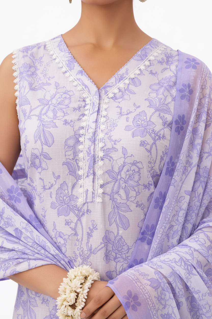 Women’s Floral Printed Cotton Kurti Set with Dupatta – Elegant Kurta Pant Ethnic Suit for Festive & Casual Wear