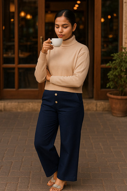 Women’s Indigo Khadi Palazzo Pants – High Waist Wide-Leg Trousers | Handwoven Ethnic Wear