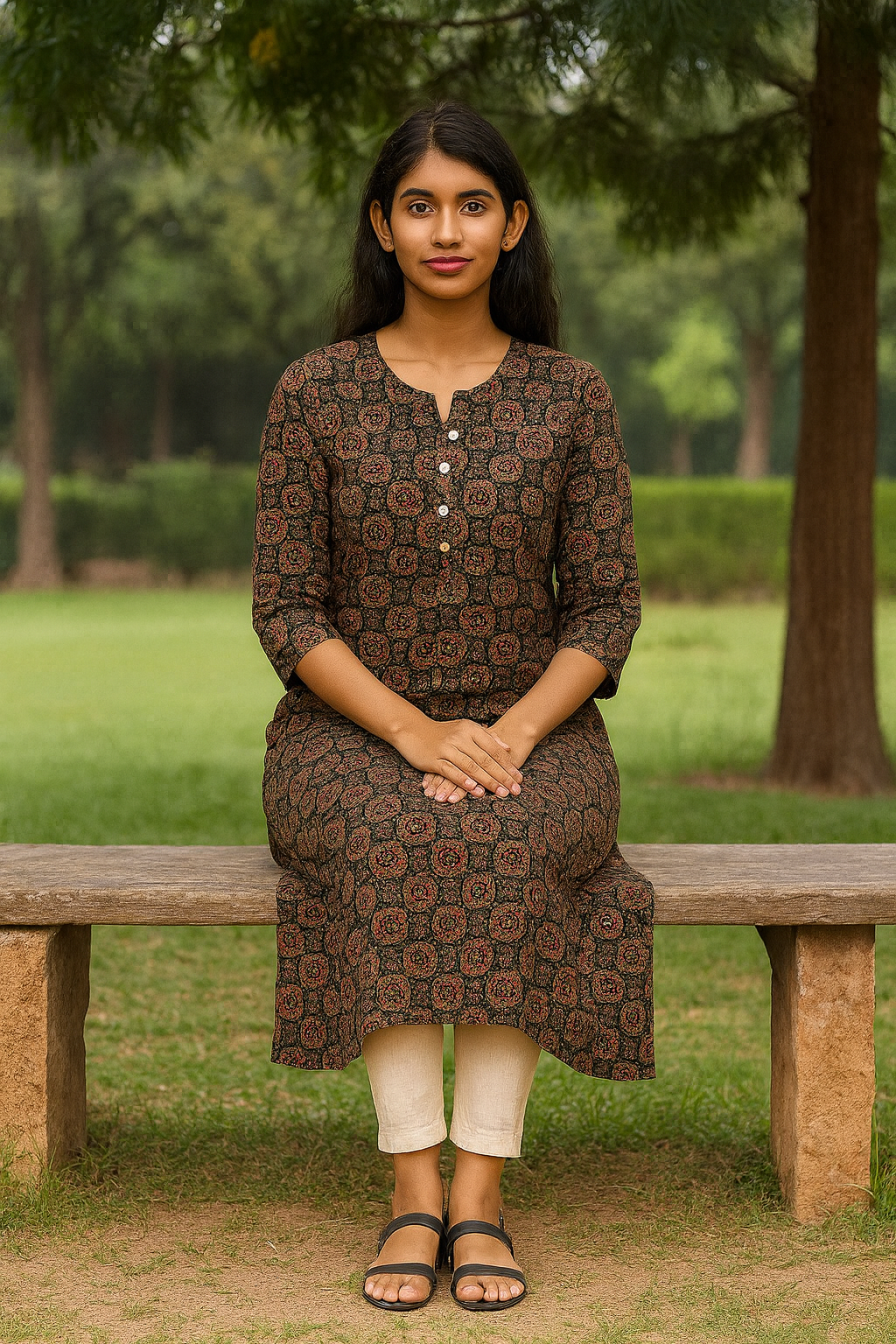 Black & Rust Cotton Printed Kurti for Women – Elegant Handblock Style Daily Wear
