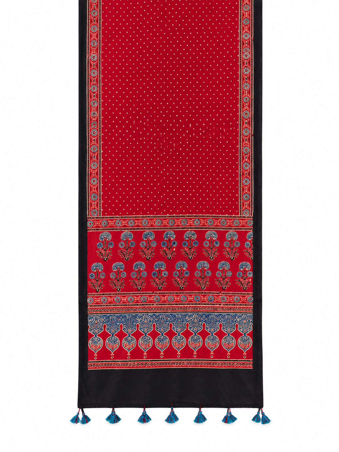 Natural Fab Women’s Pure Modal Silk Ajrakh Stole – Red & Black Traditional Printed Stole with Tassels