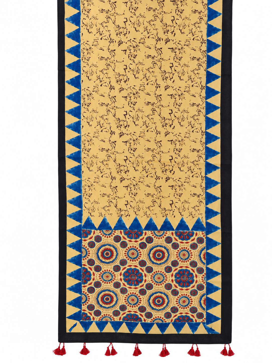 Naturalfab Women’s Beige & Indigo Ajrakh Pure Modal Silk Stole with Tassels