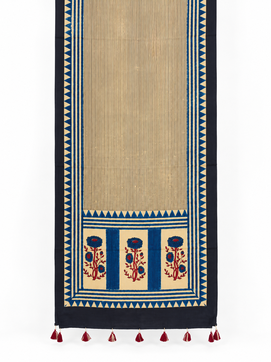 Naturalfab Women’s Beige & Navy Ajrakh Pure Modal Silk Stole with Tassels