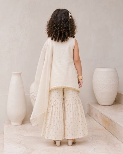 Natural Fab Girls Ivory Sharara Set with Dupatta & Gold Embroidery | Festive Ethnic Wear