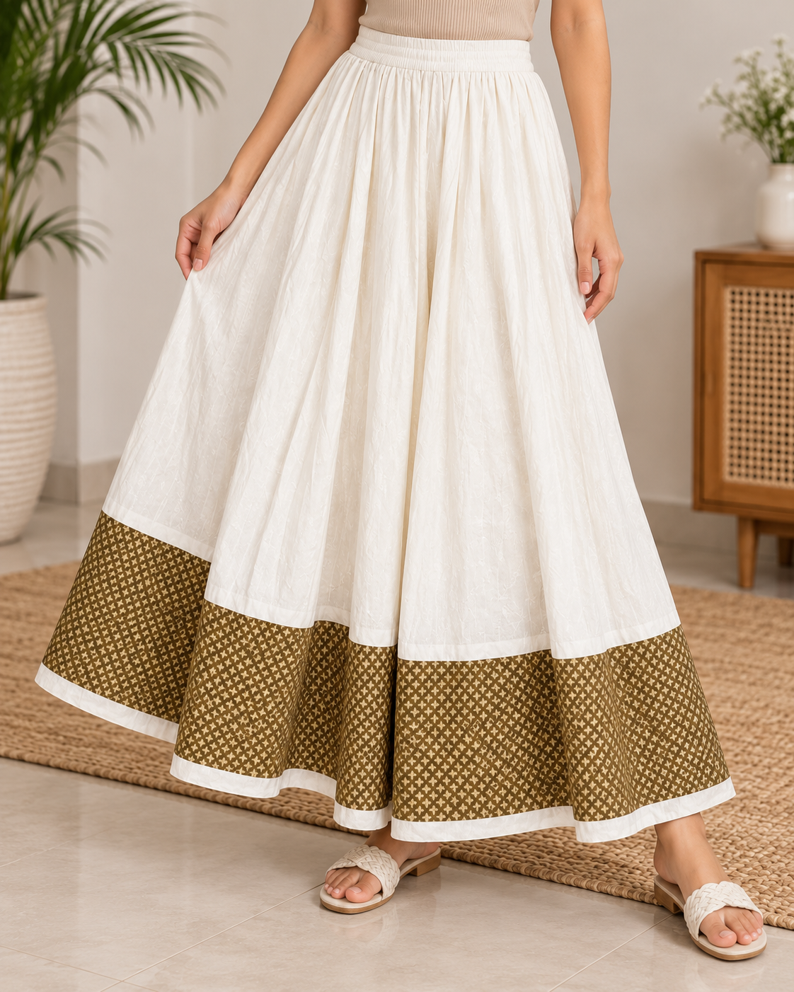 Naturalfab Women’s 100% Cotton Skirt with Lining | Comfortable Breathable Everyday Ethnic Wear