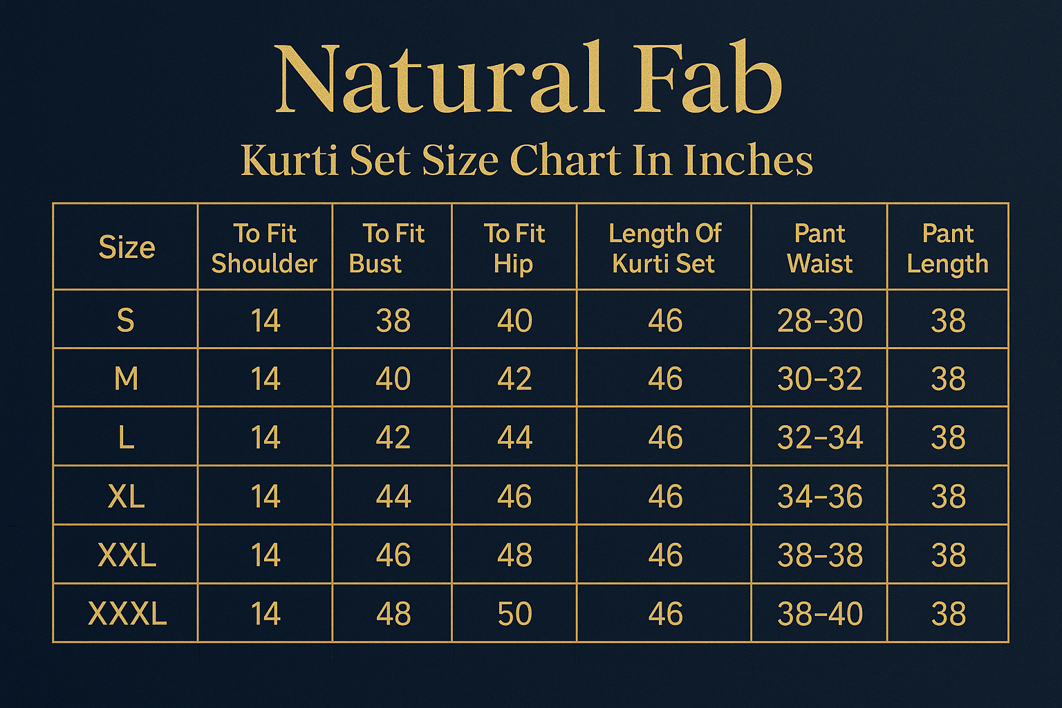 Size chart image