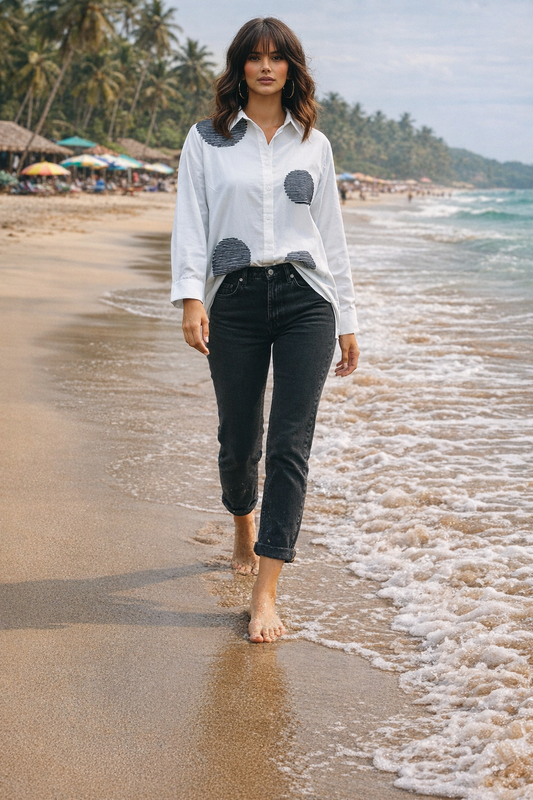 Women’s Cotton Printed Shirt – Casual Relaxed Fit Button Down Summer Top, Breathable Fabric